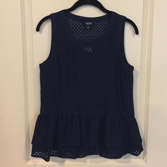 a.n.a Navy Peplum Top with Tags! - Picture 1 of 4